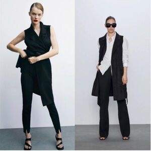 Zara Basic Black Sleeveless Waterfall Front Vest/Jacket